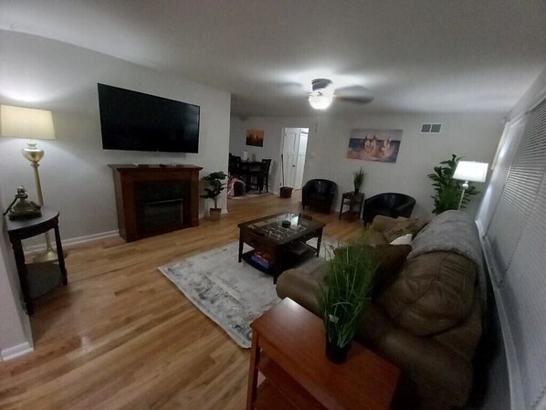 Smart TV, fireplace, video games, books