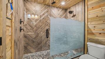 Combined shower/tub, hair dryer, towels, shampoo