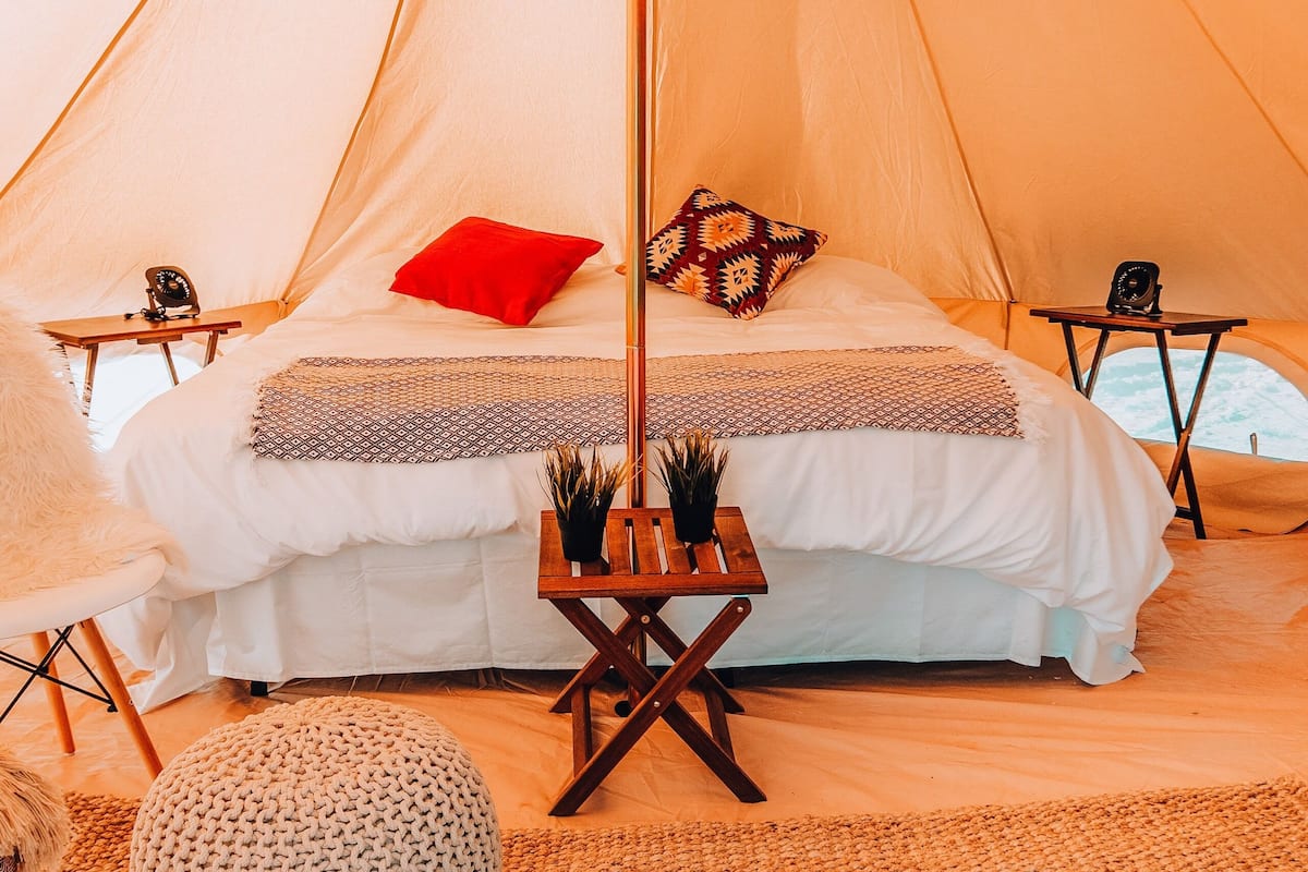Tent, 1 King Bed, Shared Bathroom | Down duvets, individually decorated, individually furnished, bed sheets