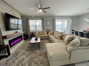 Smart TV, fireplace, video games, table football