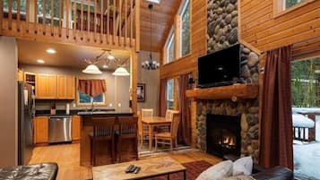 Smart TV, fireplace, DVD player, video library
