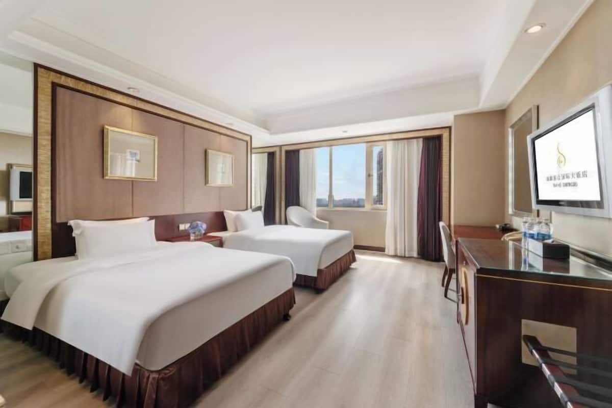 Premium bedding, desk, blackout drapes, iron/ironing board
