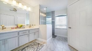 Shower, towels, toilet paper