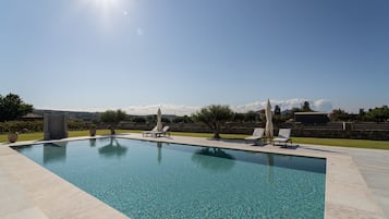 Outdoor pool, pool umbrellas