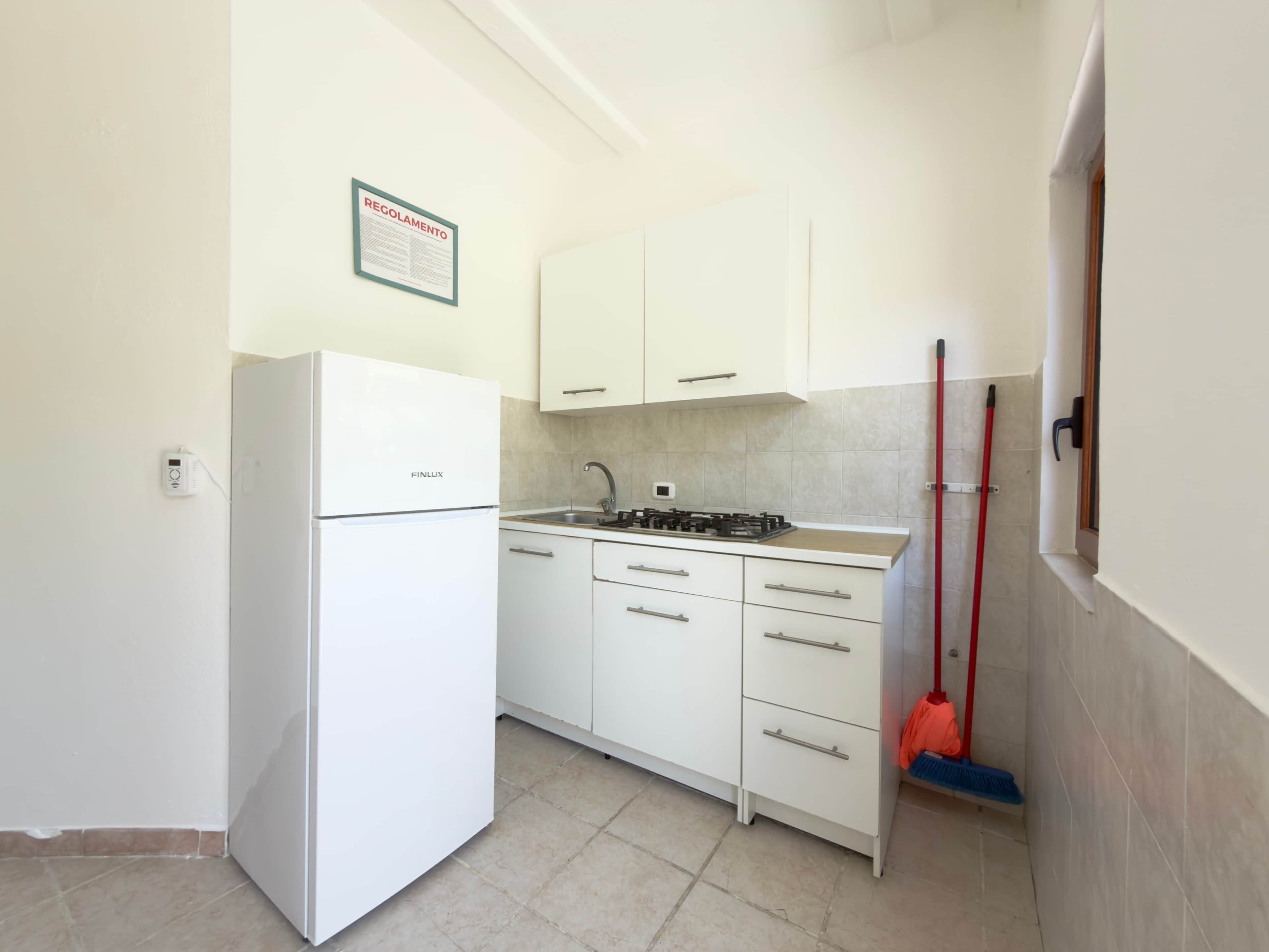 Fridge, stovetop, cookware/dishes/utensils