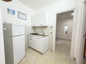 Fridge, stovetop, cookware/dishes/utensils