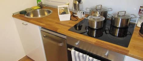 Apartment | Private kitchen | Fridge, microwave, oven, stovetop