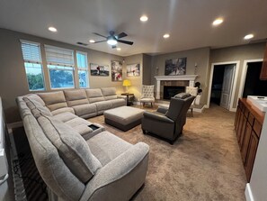 Smart TV, fireplace, video games, foosball