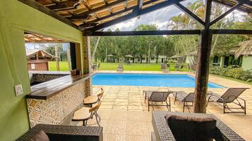 Outdoor pool, open 9:00 AM to 7:00 PM, pool umbrellas, sun loungers