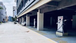 A parking garage with electric vehicle charging stations. - Haihe Business Hotel (Enping)