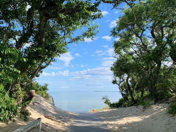 Plage à proximité, chaises longues, serviettes de plage