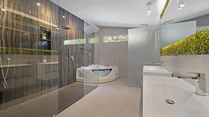 Dusche, Whirlpool, Haartrockner, Handtücher