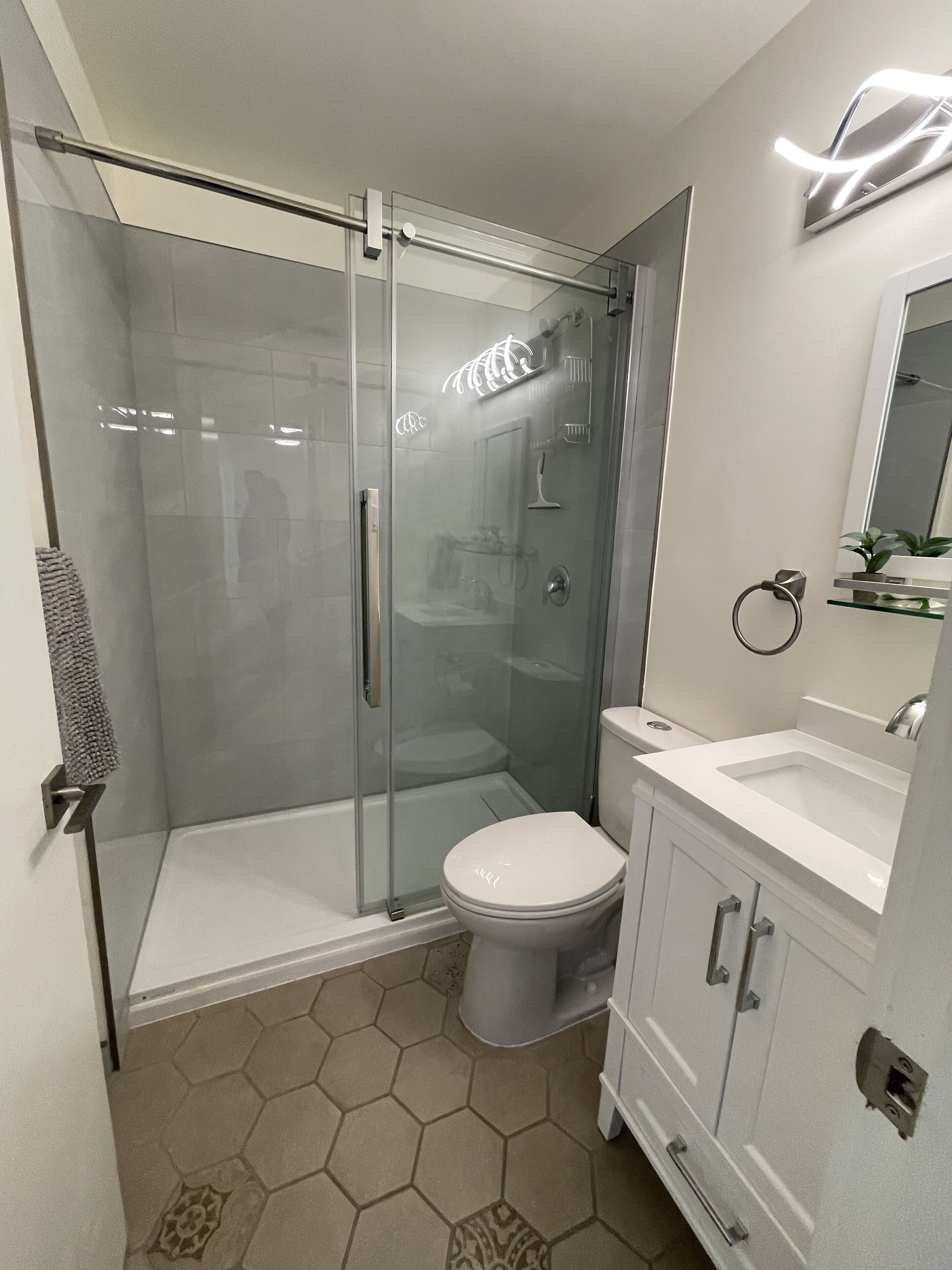 Hair dryer, bathrobes, slippers, towels