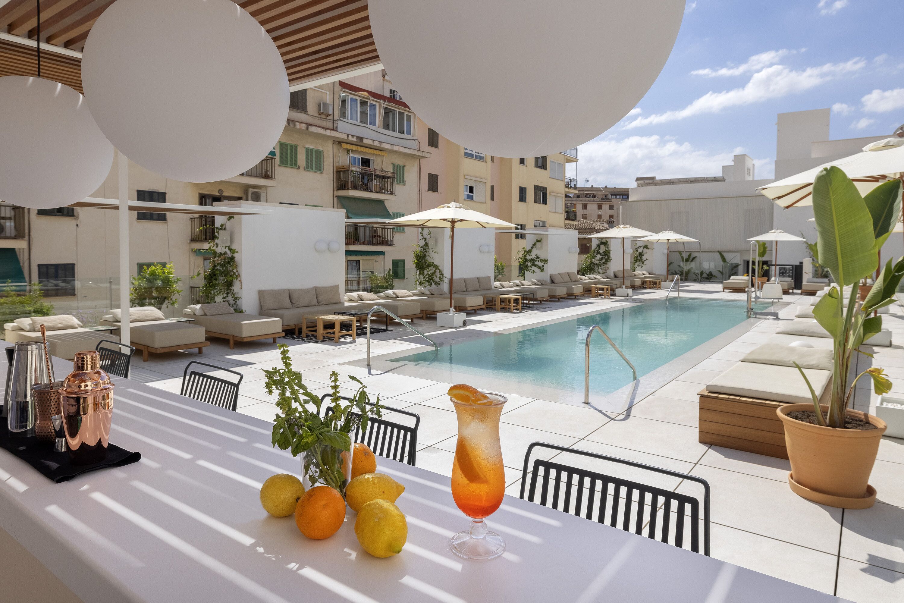 indoor pool, outdoor pool, pool loungers