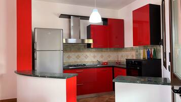 Fridge, oven, stovetop, high chair