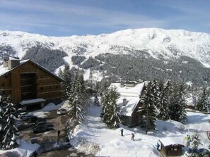 Surrounded by snow-covered trees, this mountain lodge offers ski access and parking for guests.