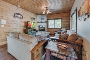 Una Smart TV, una chimenea, un reproductor de DVD