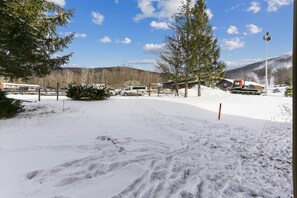 Guests can park their vehicles in the designated area, surrounded by trees and a building in a serene rural setting.