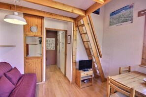 Living area - 150m from resort center, 4th floor, balcony, tv, ski locker, 20m², Peisey-Vallandry (Landry)