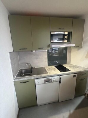 Fridge, microwave, dishwasher