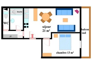 Floor plan - 100m from resort center, 2nd floor, view village, balcony, tv, ski locker, 45m², Val Cenis (Lanslebourg-Mont-Cenis)