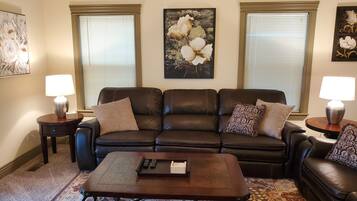 Smart TV, fireplace, DVD player, books