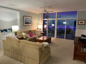 TV, DVD player, books, video library