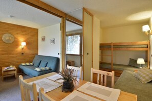 Interior - 100m from resort center, Ground floor, view ski slopes, tv, ski locker, 28m², La Plagne (La Plagne)