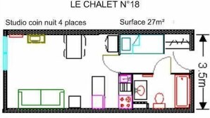 Floor plan - 150m from ski slopes, 3rd floor, view ski slopes, fitness, swimming pool, sauna, tv, ski locker (Eaux-Bonnes)