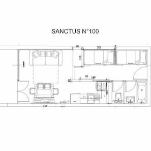 Floor plan - 100m from resort center, 4th floor, view mountain, terrace, tv, 28m², Gourette (Eaux-Bonnes)