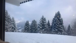 Un paisaje nevado con árboles cubiertos de nieve y cielo despejado.