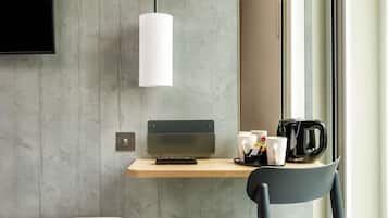 Hypo-allergenic bedding, memory foam beds, desk, laptop workspace