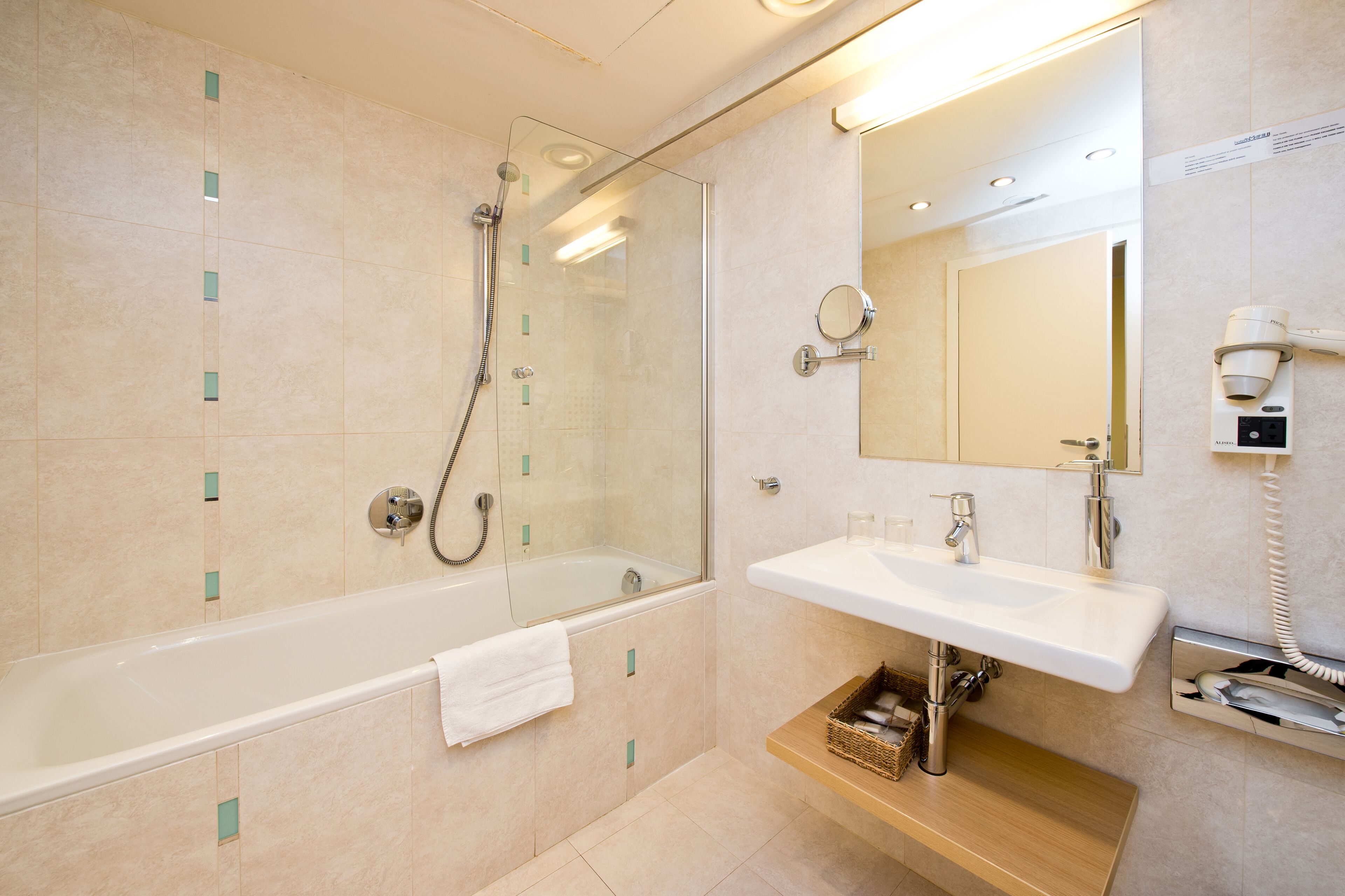 free toiletries, hair dryer, towels, soap