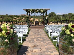 Outdoor banquet area - Charming 3-Bedroom Farmhouse Retreat with Open Deck! (Acampo)