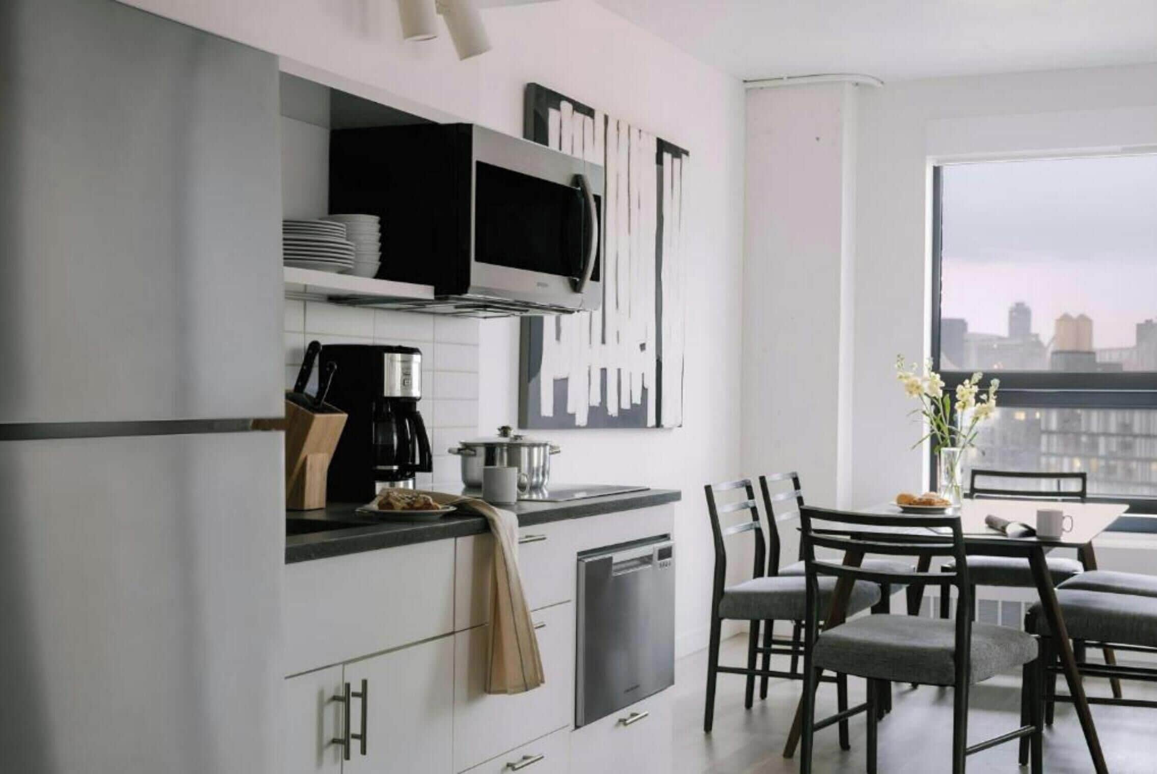 Apartment, 2 Bedrooms, City View | Private kitchenette | Full-size fridge, microwave, dishwasher, electric kettle