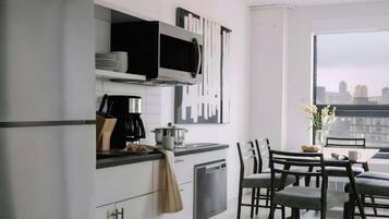 Apartment, 2 Bedrooms, City View | Private kitchenette | Full-size fridge, microwave, dishwasher, electric kettle