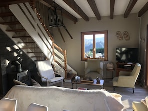 TV, fireplace