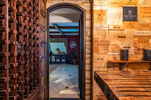 Wine enthusiasts can explore a curated selection of fine wines on display.