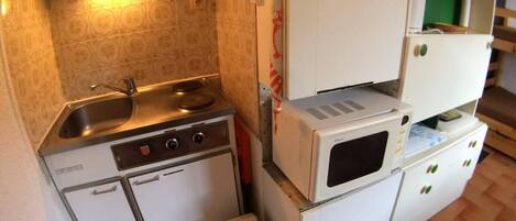 Fridge, microwave, oven, coffee/tea maker
