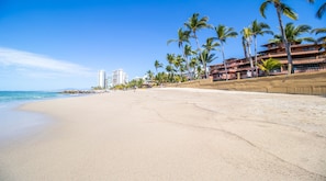On the beach, white sand