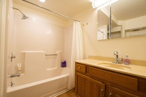 Combined shower/bathtub, hair dryer - Welcoming Studio Walk to Palisades Resort & Lifts (Olympic Valley)