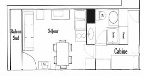 Floor plan - 300m from resort center, 1st floor, view ski slopes, balcony, tv, ski locker, 26m², Les Saisies (Les Saisies)