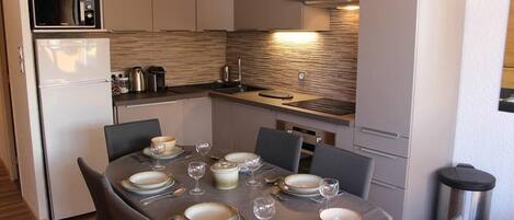 Fridge, microwave, dishwasher