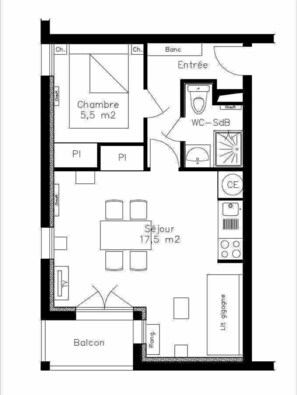 Floor plan - 10m from ski slopes, floor -1, balcony, ski locker, 31m², Aussois (Aussois)
