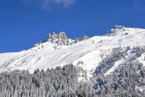 A snow-covered mountain with a clear blue sky. - At the foot of shops, terrace, ski locker, 27m², Méribel-Mottaret (Méribel - Les Allues)
