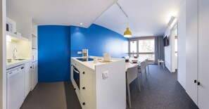 Fridge, microwave, oven, dishwasher