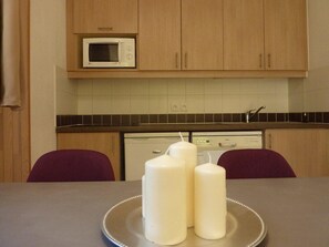 Fridge, microwave, dishwasher