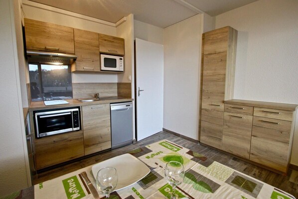 Fridge, microwave, dishwasher