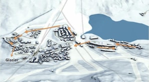 Explore the serene beauty of a vast snowy landscape, featuring a majestic glacier.