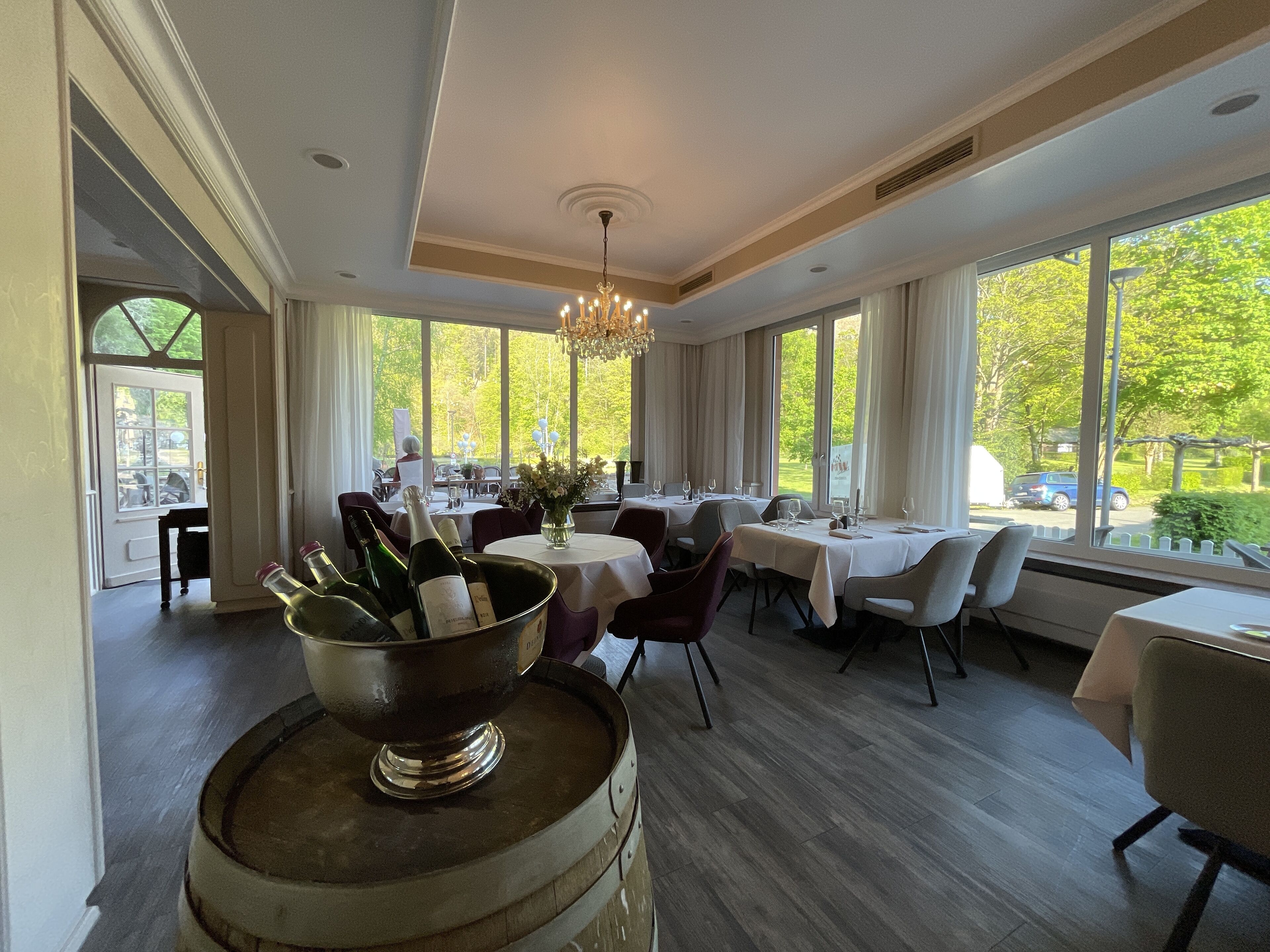 Dinner served, garden views 